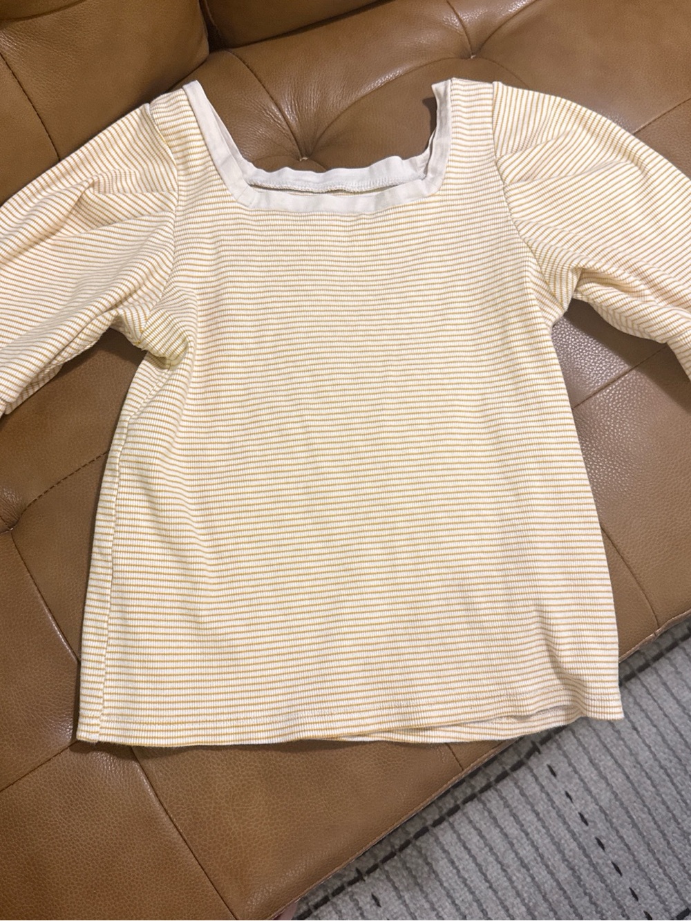 Women's Cream & Yellow Striped Square Neck Top